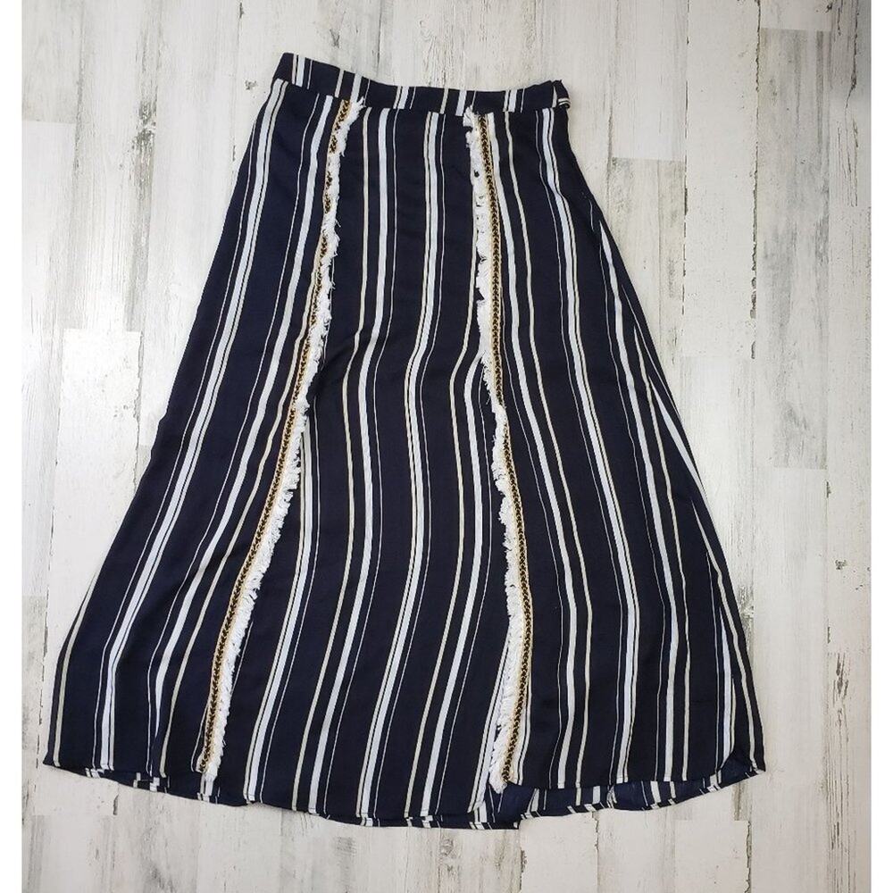 Polagram Navy Blue & White Stripe Split Maxi Skirt Women's Size Large